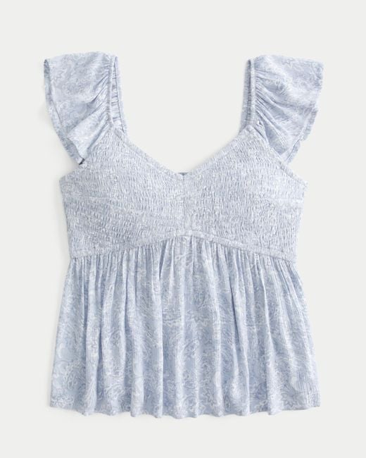 Hollister Blue Easy Flutter Sleeve Babydoll Top