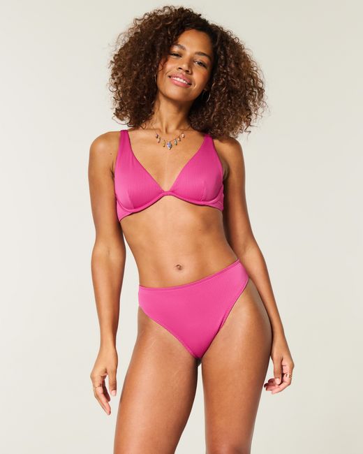 Hollister Pink Curvy High-leg High-waist Ribbed Cheeky Bikini Bottom