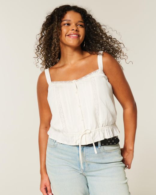 Hollister White Easy Cinch Waist Blouse