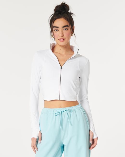 Hollister White Gilly Hicks Active Recharge Crop Zip-up Jacket