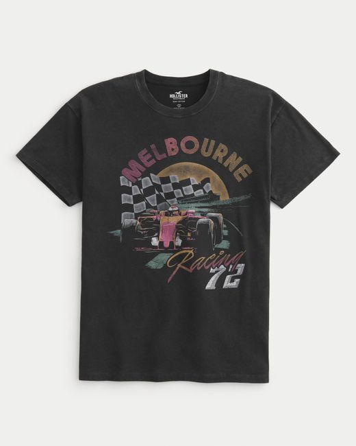 Hollister Black Oversized Melbourne Racing Graphic Tee