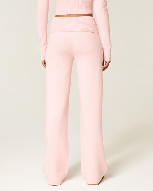 Hollister Pink Gilly Hicks Sweater-knit Foldover Straight Pants