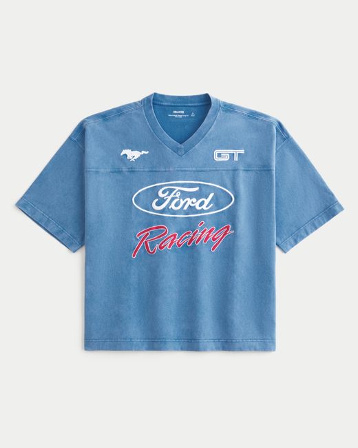 Hollister Blue Baggy Heavyweight Crop Ford Graphic Tee for men