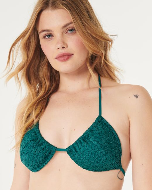 Hollister Green Crochet-style Triangle Bikini Top