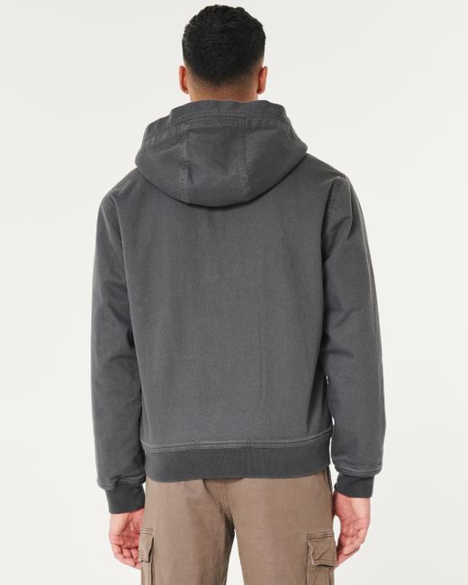 Hollister Gray Faux Shearling-lined Hooded Workwear Jacket for men