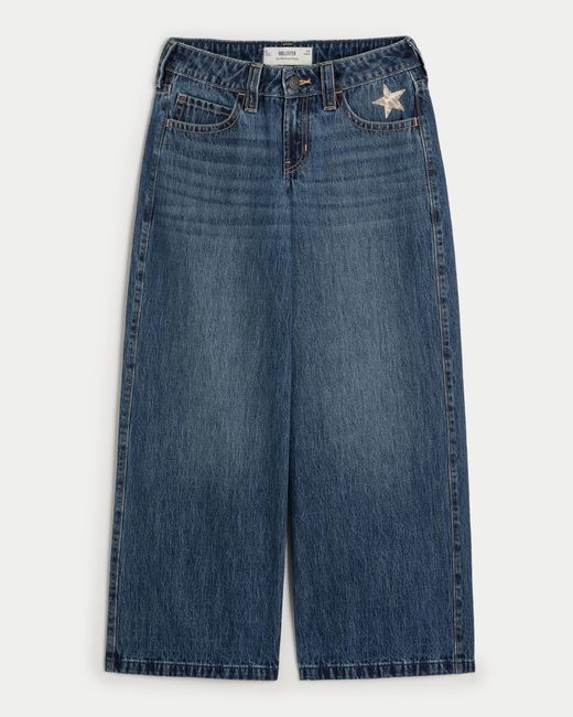 Hollister Blue Low-rise Medium Wash Leopard Star Super Baggy Jeans