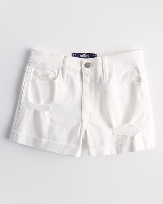 Hollister High-rise Ripped White Denim Shorts 3"
