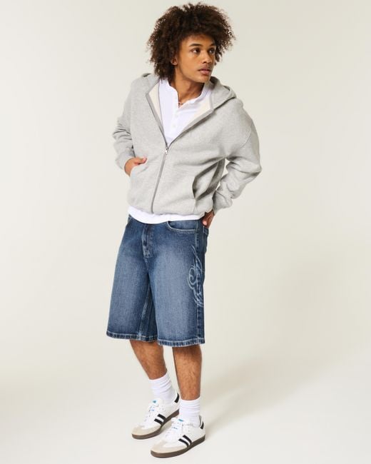 Hollister Blue Scorpion Graphic Baggy Jean Shorts for men