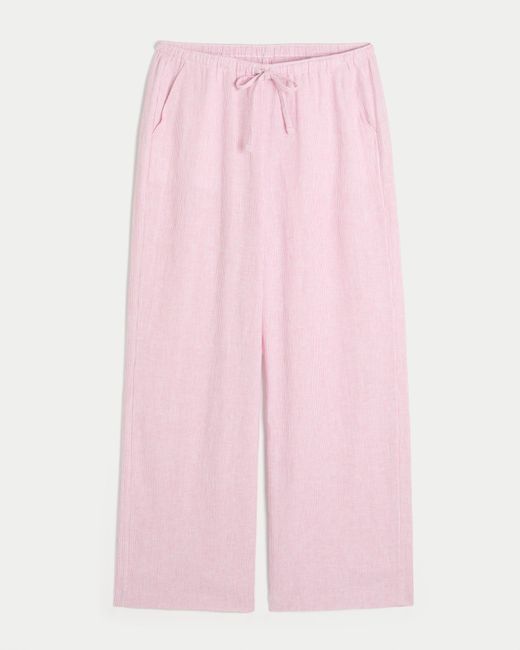 Hollister Pink Linen-blend Baggy Pull-on Pants