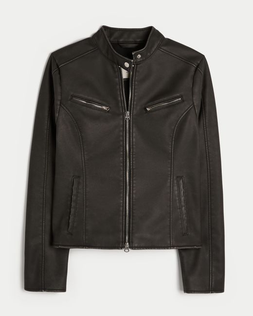 Hollister Black Vegan Leather Moto Jacket