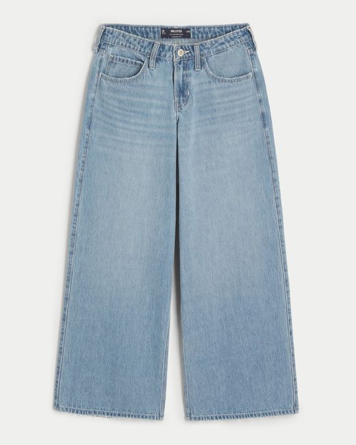 Hollister Blue Low Rise Super Baggy-Jeans in heller Waschung