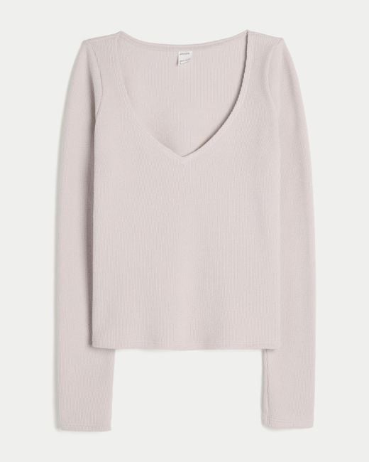 Hollister White Gilly Hicks Always Cozy Waffle V-neck Long-sleeve Top
