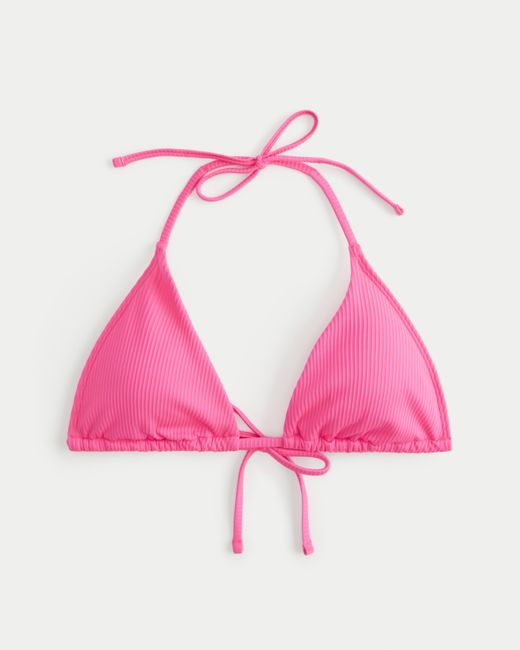 Hollister Pink Ribbed Multi-way Triangle Bikini Top