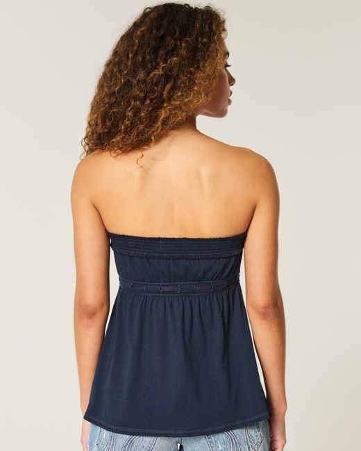 Hollister Blue Strapless Tie Waist Babydoll Top