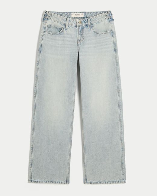 Hollister Blue Hollister Andi Adjustable Waist Low-rise Light Wash Baggy Jeans