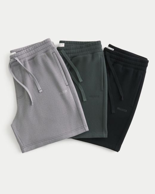 Hollister Gray Above-the-knee Baggy Fleece Logo Shorts 3-pack for men