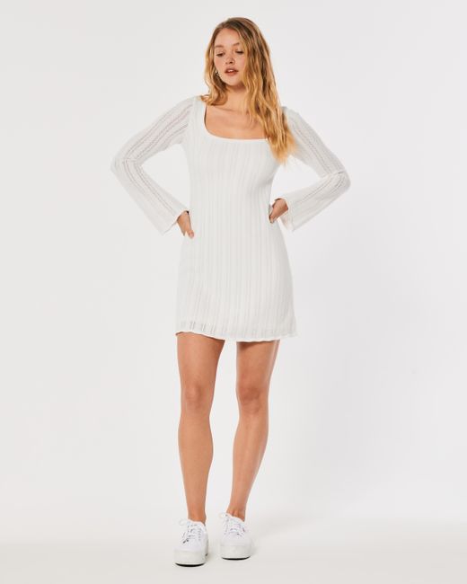 hollister long sleeve crochet dress Hollister Long-Sleeve Crochet-Style Mini Skater Dress