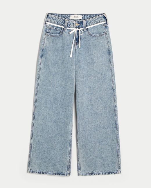 Hollister Blue Low-rise Light Wash Shoelace Super Baggy Jeans