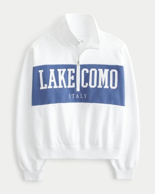 Hollister White Easy Half-zip Lake Como Italy Graphic Sweatshirt