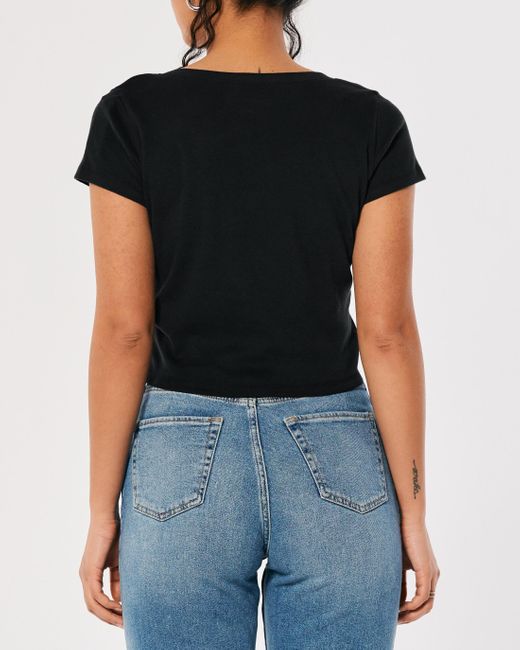 Hollister Vneck Baby Tee in Black Lyst UK