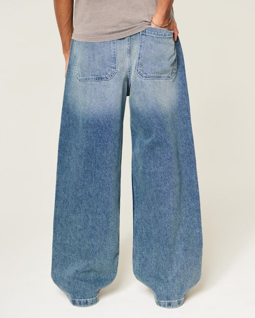 Hollister Blue Dark Wash Super Baggy Jeans for men
