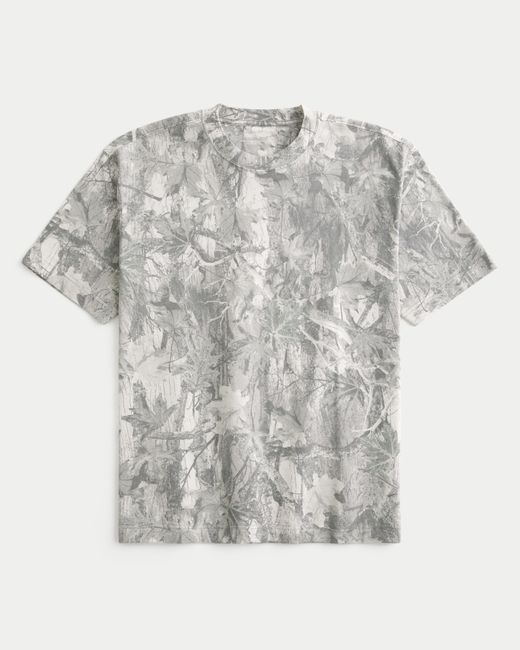 Hollister White Boxy Heavyweight Cotton Camo Crew T-shirt for men