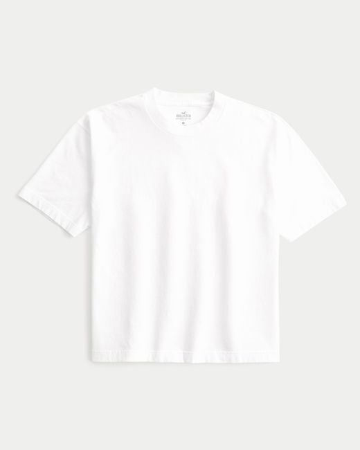 Hollister White Heavyweight Boxy Crop Crew T-shirt for men