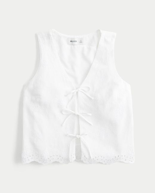 Hollister White Easy Linen-blend Tie-front Vest