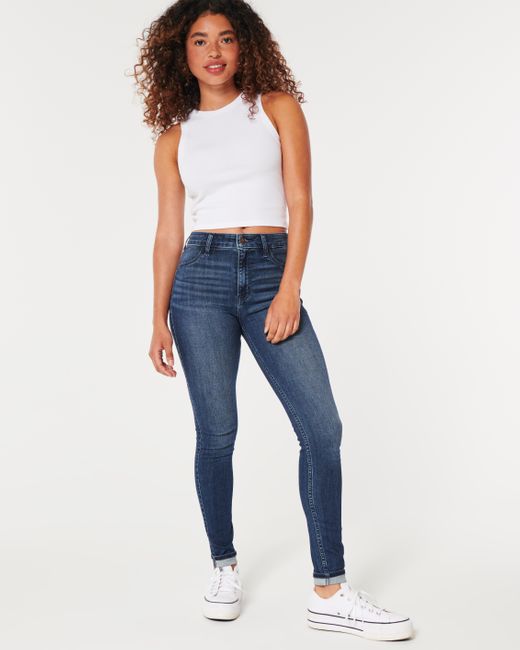 Hollister Blue High Rise Jeans-Leggings in dunkler Waschung
