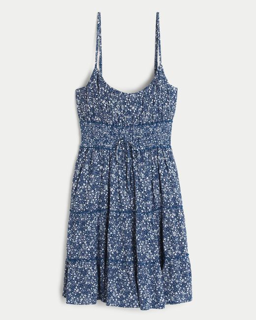 Hollister Blue Smocked Waist Mini Dress