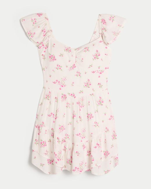 Hollister Pink Flutter Sleeve Pinch Bust Mini Skort Dress