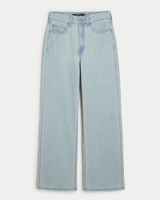 Hollister Blue Ultra High-rise Lightweight Light Wash Striped Baggy Jeans