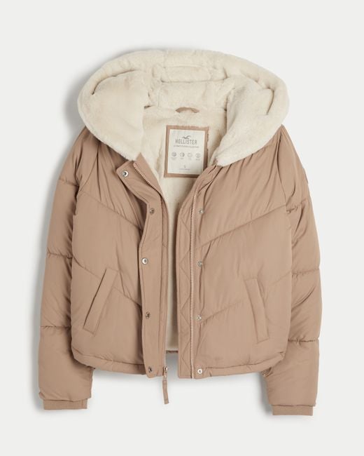 Hollister Natural Ultimate Faux Fur-lined Hooded Puffer Jacket
