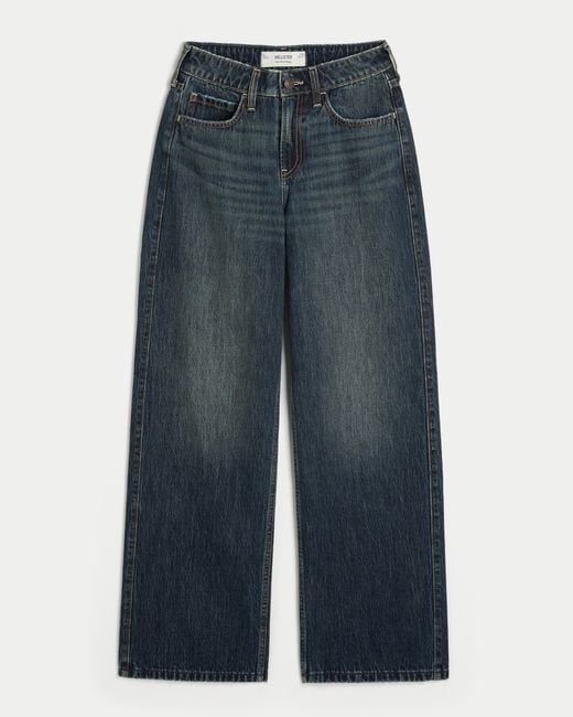 Hollister Blue High-rise Dark Wash Baggy Jeans