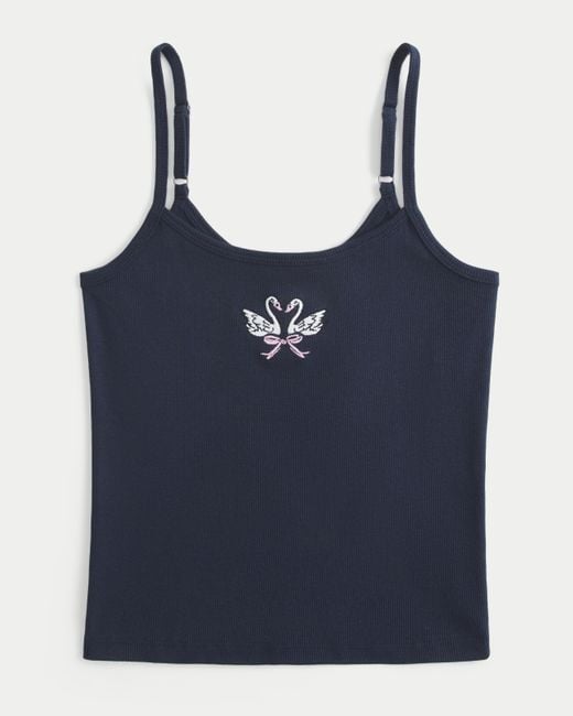 Hollister Blue Geripptes Camisole mit Schwan-Grafik