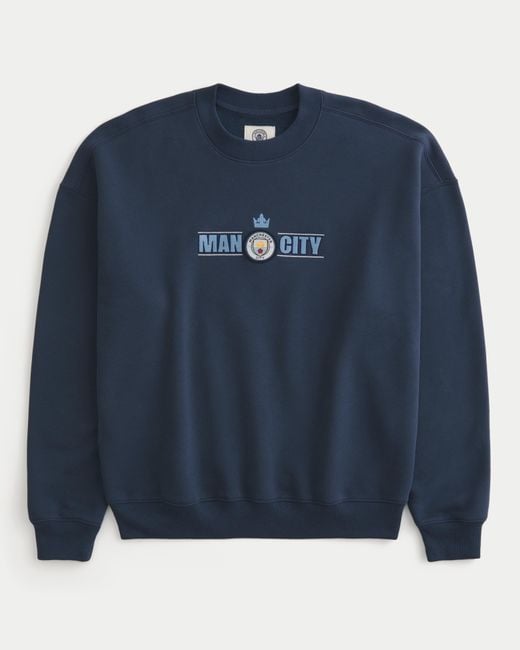 Hollister Blue Boxy Manchester City Fc Graphic Crew Sweatshirt for men