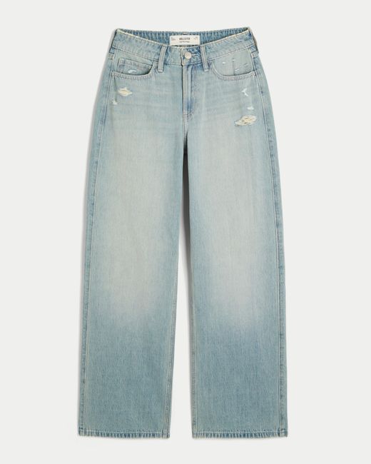 Hollister Blue High-rise Distressed Light Wash Baggy Jeans