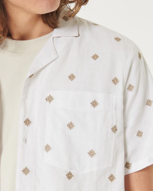 Hollister Kurzärmliges Hemd mit gesticktem Muster in Natural für Herren