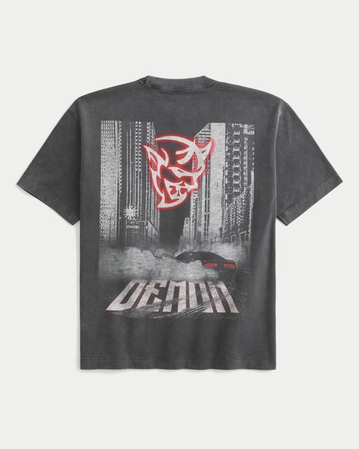 Hollister Gray Boxy Heavyweight Dodge Demon Graphic Tee for men
