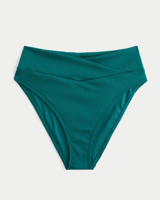 Hollister Green Gerippte Bikinihose mit hoher überkreuzter Taille