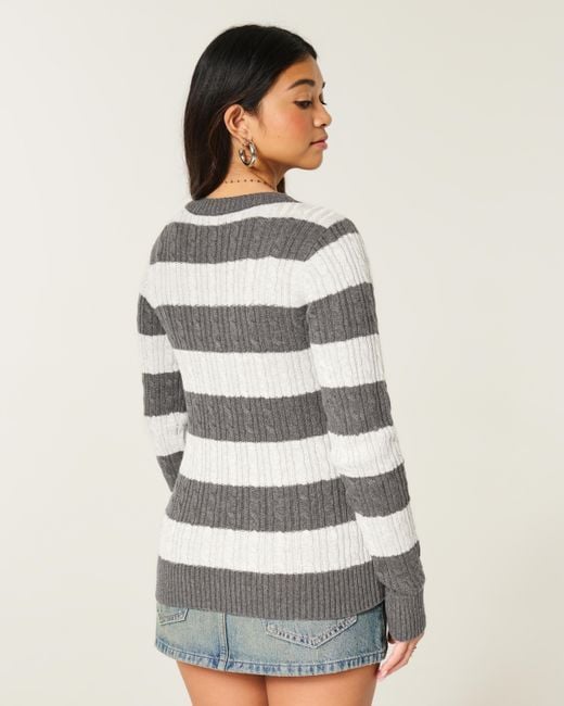 Hollister Gray Cable-knit Icon V-neck Sweater