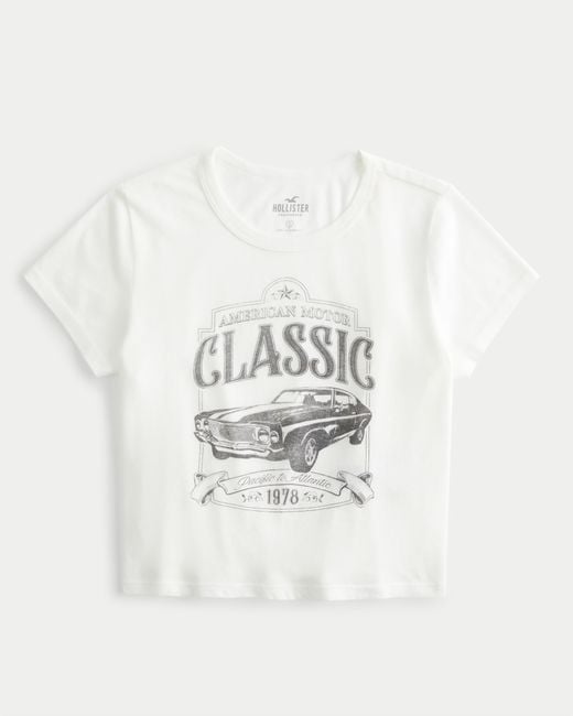 Hollister White Easy American Motor Classic Graphic Baby Tee
