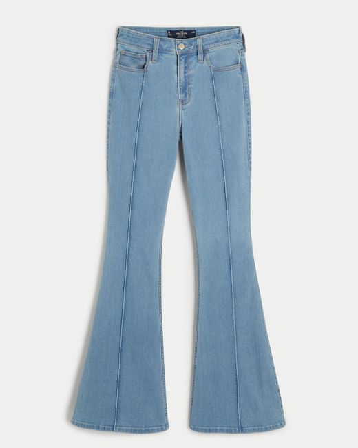 Hollister Blue High-rise Light Wash Pintuck Flare Jeans