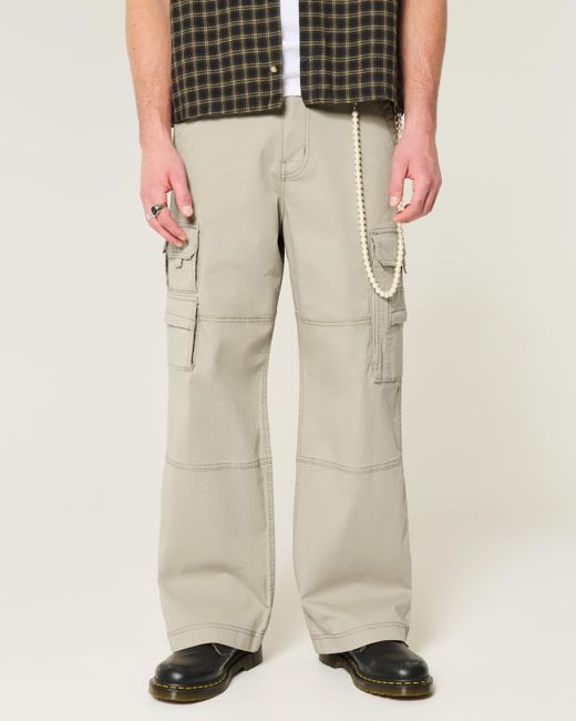 Hollister Gray Super Baggy Cargo Pants for men