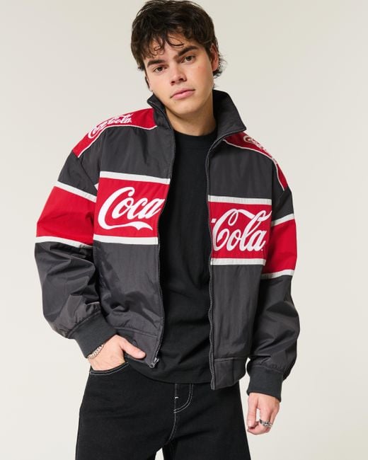 Hollister Gray Coca-cola Graphic Racing Jacket for men