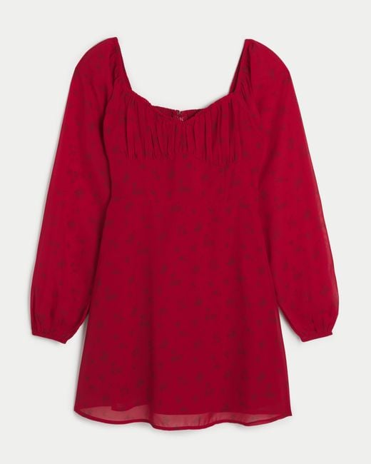 Hollister Red Ruched Sweetheart Dress