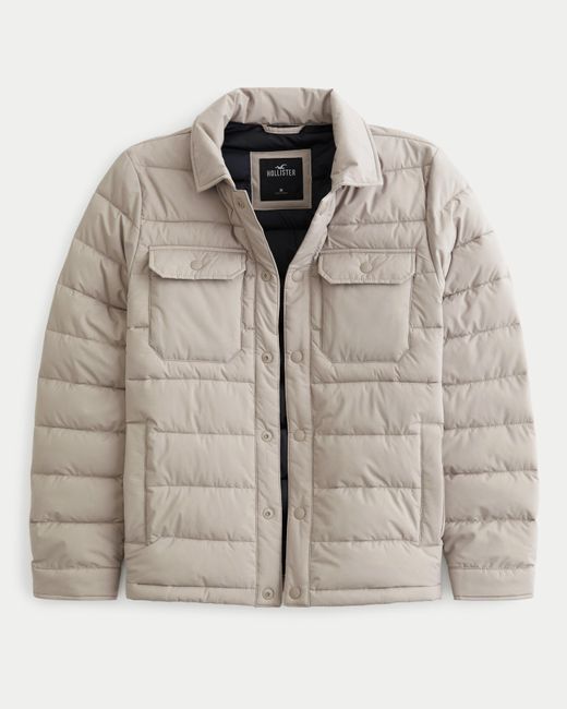 Hollister Gray Quilted Shirt Jacket for men