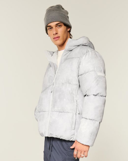 Hollister Gray Faux Fur-lined Hooded Puffer Jacket for men