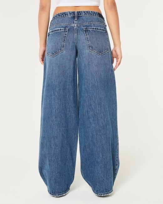 Hollister Blue Low-rise Medium Wash Super Baggy Jeans