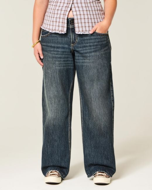Hollister Blue Low-rise Y2k Dark Wash Baggy Jeans
